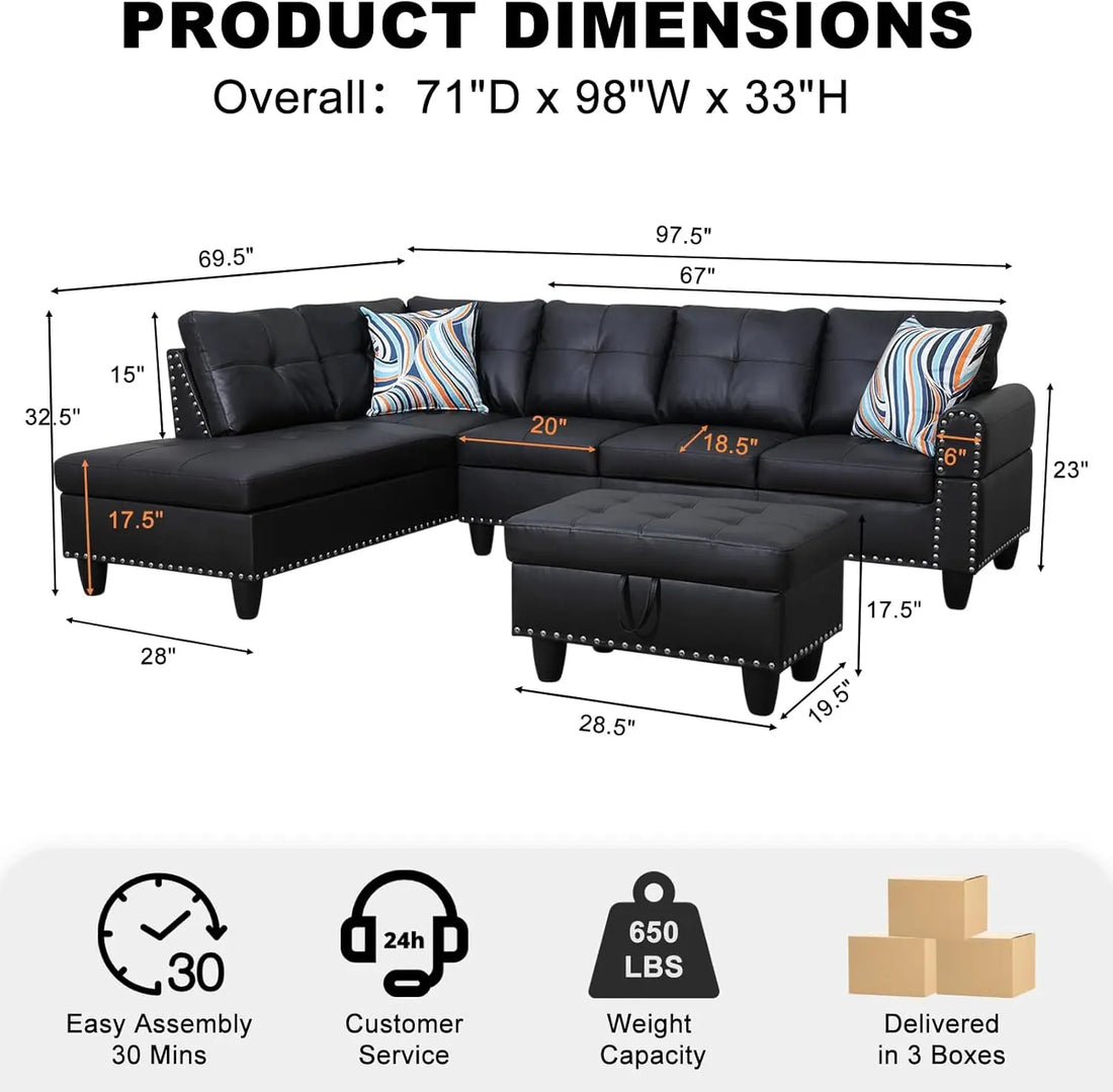 Sectional Sofa Couch, Modern 4-Seaters Living Room